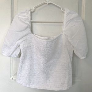 Abercrombie + Fitch Cotton Ruched Puff Sleeve ToP
